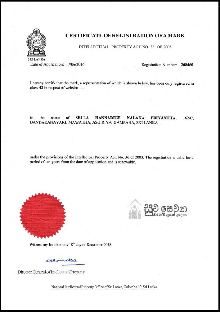 Suwasewana Registration Certificate
